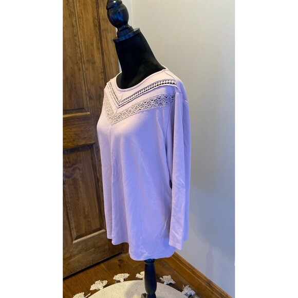 Liz Claiborne Blouse Plus Sz XXL Blush Pink Top Soft Stretchy 3/4 Sleeve  Lace - Picture 4 of 9